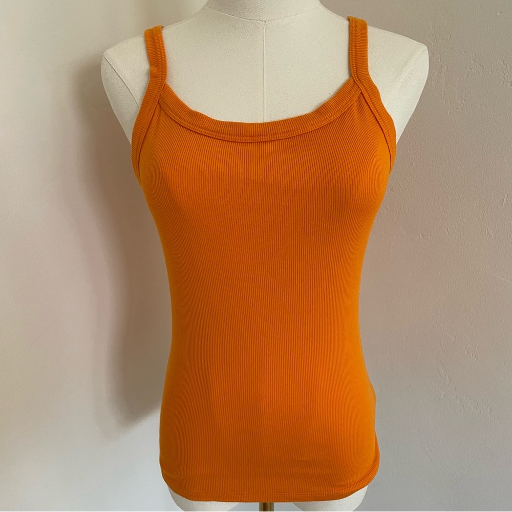 Cotton Citizen Verona Spaghetti Tank Top Tangerine Ribbed Cotton Stretch Medium